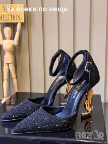 Yves Saint Laurent Дамски Черни Сандали Със Златен Метален Ток Код E269, снимка 6 - Сандали - 50414521