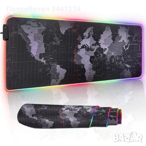Светеща компютърна подложка с RGB осветление – World Map, снимка 1