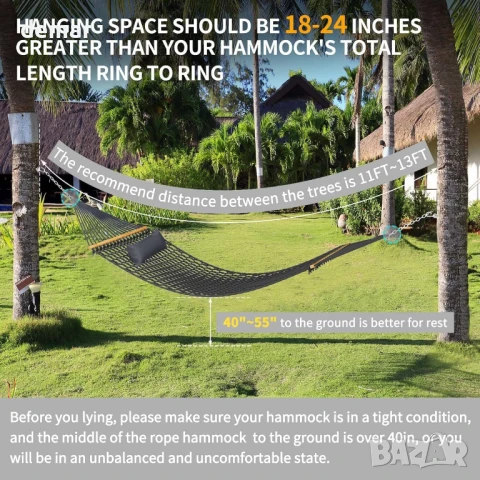 Традиционен ръчно тъкан хамак от памучно въже с удължителни вериги, до 150 кг, 3,2 х 1,5 метра, снимка 2 - Други стоки за дома - 51419085