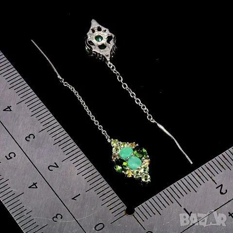 925 Сребърни обеци с африкански изумруд, снимка 2 - Обеци - 55785501