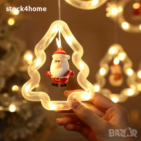 Лампички за коледа SIKS, тип светеща завеса, 5 светещи ринга и 5 LED елхи, с различни фигури , снимка 6 - Декорация за дома - 52574079