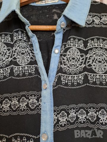 Лятна дамска риза черно и синьо, снимка 3 - Блузи с дълъг ръкав и пуловери - 41712743