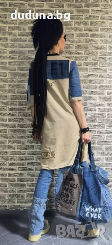 Страхотна туника дънкова в бежаво на duduna.bg!, снимка 2 - Туники - 53262482