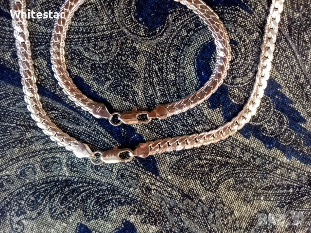 Посребрен мъжки комплект - ланец и гривна, снимка 2 - Колиета, медальони, синджири - 53622939