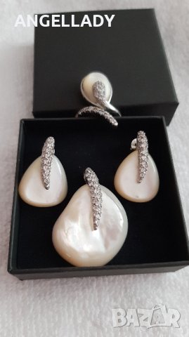  Сребърен комплект със седеф и циркони ., снимка 8 - Бижутерийни комплекти - 41979220