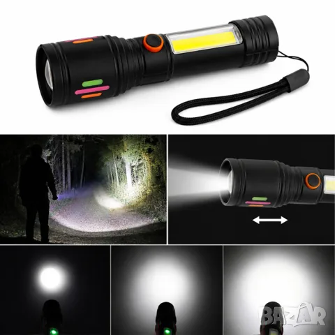 LED фенер с zoom и странична COB светлина, снимка 3 - Аксесоари и консумативи - 55865285