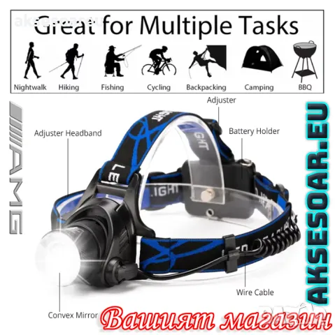 Висококачествен нов Мощен LED челник Акумулаторен телескопичен фар с възможност за мащабиране фенер, снимка 9 - Спортна екипировка - 48100272