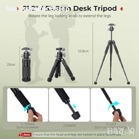 Нов Мини статив SmallRig VT-20Pro 53.8см с 360° глава за камера и телефон, снимка 5 - Чанти, стативи, аксесоари - 52503382