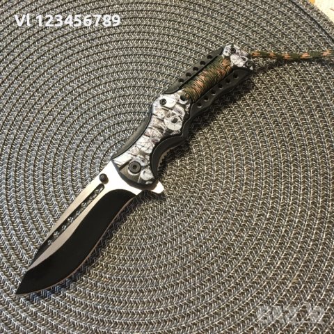 Сгъваем автоматичен нож дизайн с череп+паракод 9,5 х 215, снимка 4 - Ножове - 41313448