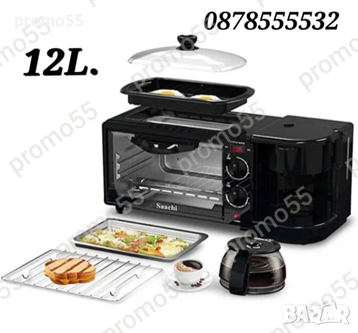 ПРОМО! Мини Фурна с Таймер 2800W 3В1 Грил плоча, Кафемашина, снимка 7 - Печки, фурни - 51417238