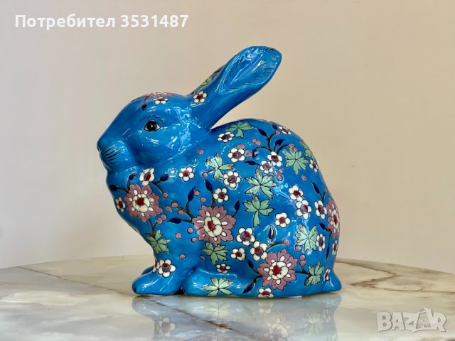 Деко фигура - Порцеланов заек на цветя (син), снимка 5 - Декорация за дома - 39370408