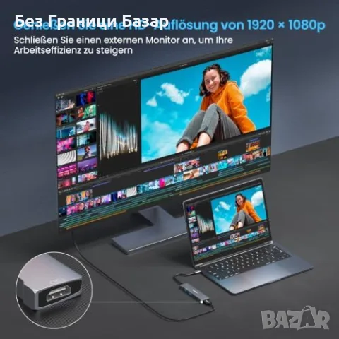 Нов хъб USB C адаптер 5 в 1 HDMI USB 3.0 USB 2.0 SD Micro SD за лаптоп, снимка 4 - Друга електроника - 55931992