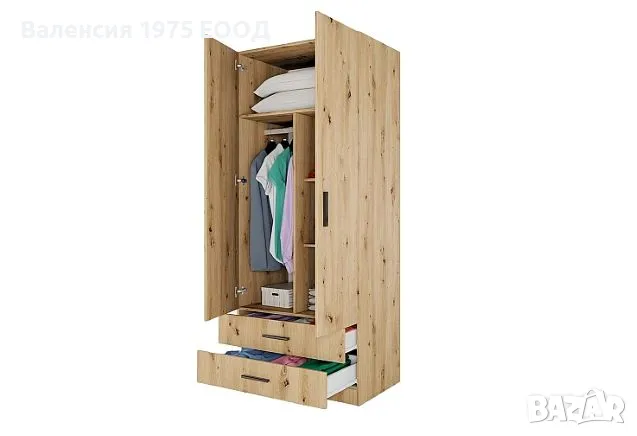 Двукрил гардероб Сити 1008 дъб артисан или комбинация мока/ лате, снимка 3 - Гардероби - 48665481
