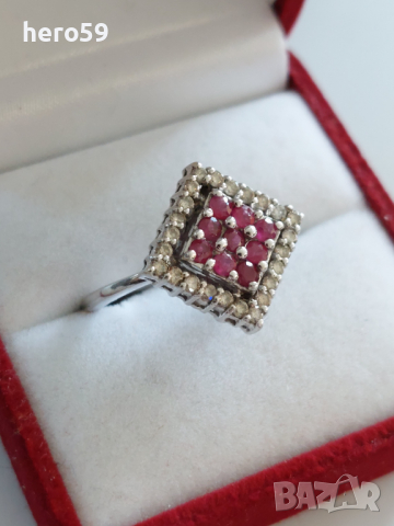 Дамски златен 18 к.пръстен с рубини и брилянти, снимка 10 - Пръстени - 36150270