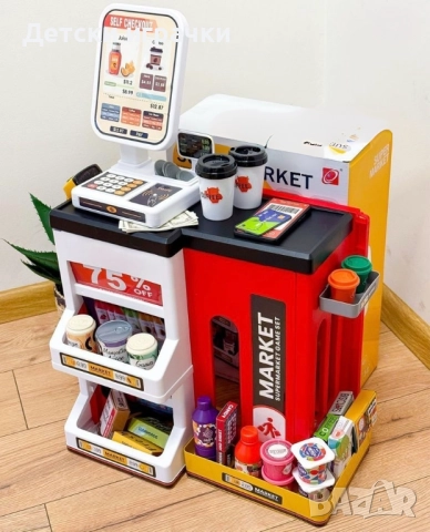 Детски супермаркет със скенер и касов апарат, със светлини и звуци, магазин 