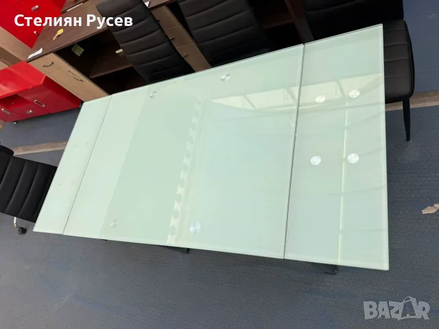 100922   кухненска стъклена трапезна маса 145/70 см с 6 стола -цена 170 евро общо всичко -76см височ, снимка 4 - Маси - 56018621