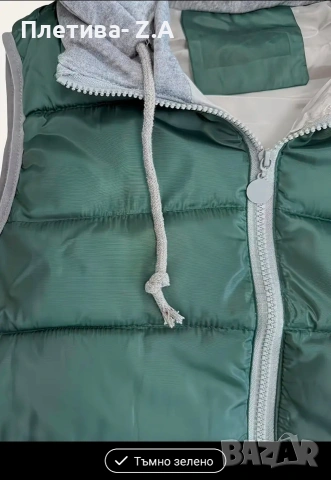 Дамски елек с качулка тъмно зелен