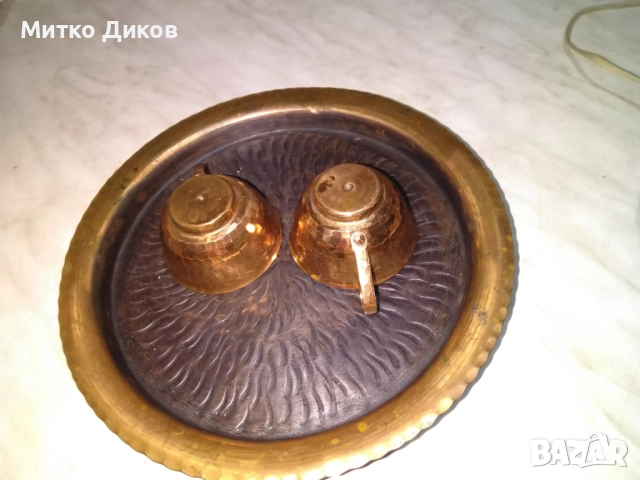 Медна чиния нова фи 24см с две медни чаши Н-70мм и фи 40мм, снимка 2 - Декорация за дома - 52457032