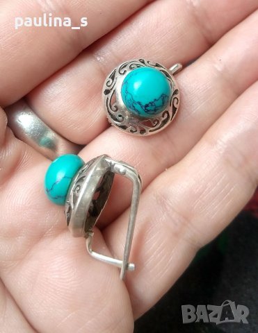 Стари руски обеци с тюркоаз / проба 925 , снимка 6 - Обеци - 41516254