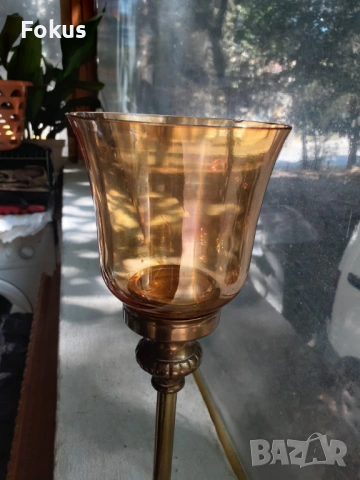 Голям тежък масивен бокал от бронз и цветно стъкло, снимка 3 - Антикварни и старинни предмети - 53367723