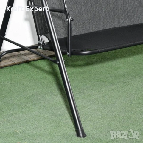 Градинска люлка със сенник – метална конструкция, 170×110×153 см, черна, снимка 5 - Градински мебели, декорация  - 53699251