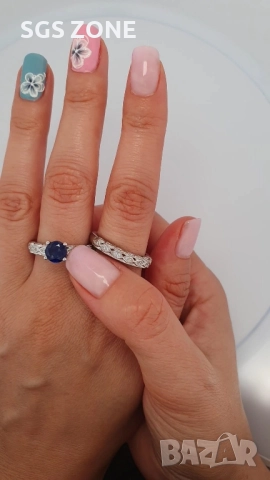 СРЕБЪРЕН ДВОЕН ПРЪСТЕН С САПФИР, снимка 3 - Пръстени - 52397340