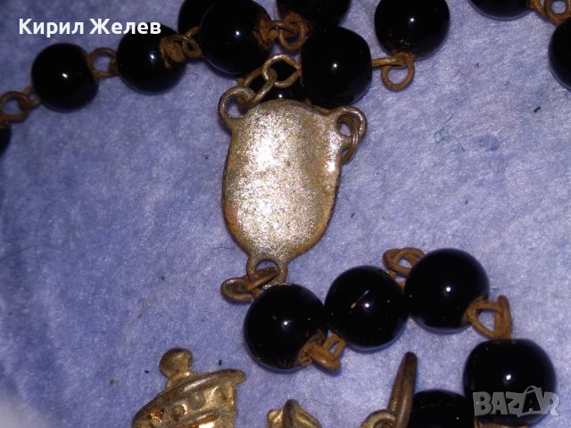 СТАРА РИМОКАТОЛИЧЕСКА МОЛИТВЕНА ОГЪРЛИЦА БРОЕНИЦА с ЖЕЛЯЗНО КРЪСТЧЕ с ПОЗЛАТА и КРИСТАЛИ ИКОНА 37224, снимка 6 - Антикварни и старинни предмети - 40392062