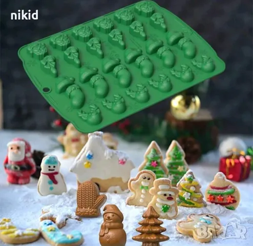 Дядо Коледа Бастун шапка елен чорап Дребни коледни силиконов молд форма фондан шоколад бонбони желе, снимка 4 - Форми - 48327531