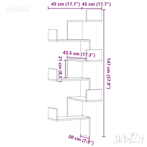 vidaXL Стенен ъглов рафт старо дърво 45x45x147 см инженерно дърво, снимка 9 - Етажерки - 56148285