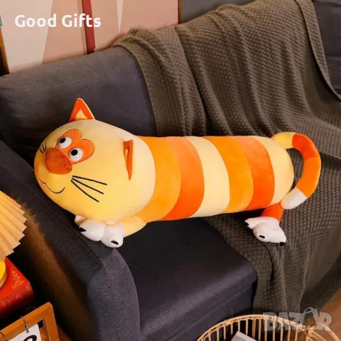 Голяма плюшена Котка Възглавница Long Cat Плюшена Възглавница дълга котка, снимка 5 - Плюшени играчки - 48530897
