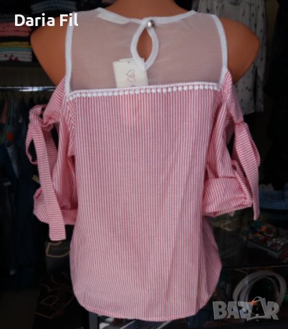 Риза с отворени рамена и с дантела и тюл над деколтето, снимка 3 - Ризи - 41535579