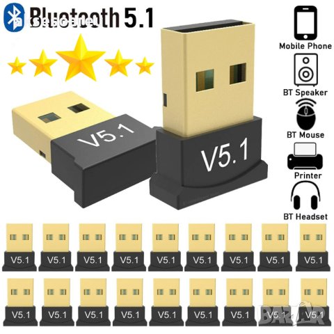 USB Bluetooth 5.1 адаптер Handsfree Безжичен предавател Приемник 2.4 GHz за настолен компютър Лаптоп, снимка 15 - Мрежови адаптери - 41022569