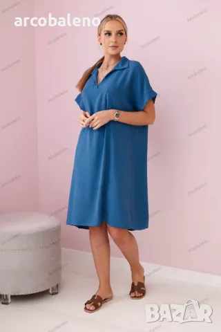 Дамска рокля с V-образно деколте и яка, 14цвята , снимка 13 - Рокли - 48832239