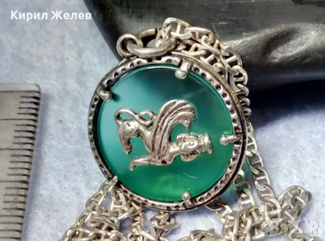 ИТАЛИАНСКИ ДАМСКИ МЕДАЛЬОН от СРЕБРО и СТЪКЛЕНА ПАСТА Paste Vitree Със СРЕБЪРНА 925 ВЕРИЖКА 43850, снимка 2 - Колиета, медальони, синджири - 49913234