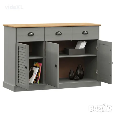 vidaXL Бюфет с чекмеджета VIGO, 113x40x75 см, сив, бор масив, снимка 3 - Бюфети - 56147331