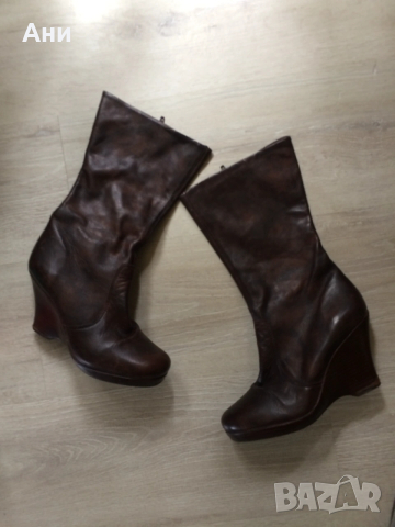 Удобни кафяви ботуши на платформа,естественна кожа., снимка 2 - Дамски ботуши - 53656111