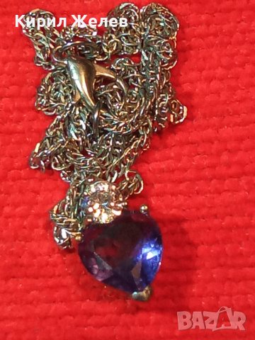 САПФИРЕНО НЕЖНО КРАСИВО АРТ ДЕКО КОЛИЕ БЛАГОРОДНА СТОМАНА с БЯЛА ПОЗЛАТА и ЦИРКОН 27257