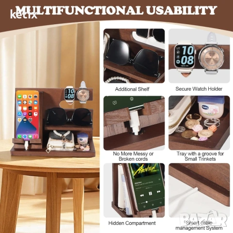 Дървен органайзър за телефон, снимка 2 - Други стоки за дома - 53738473