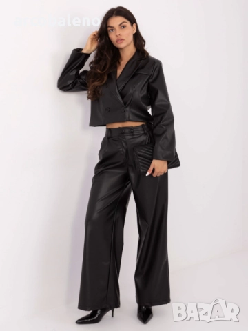 Дамски широки панталони от изкуствена кожа, 3цвята , снимка 6 - Панталони - 52369605