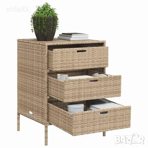vidaXL Градински шкаф за съхранение бежов 55x59x80 см полиратан, снимка 4 - Ракли - 56147368