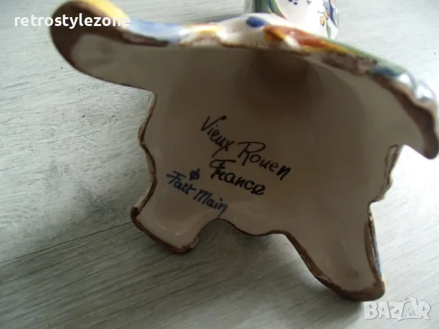 № 8048 стар френски порцеланов свещник  - Vieux Rouen France - fait main  - надпис / маркировка  , снимка 3 - Други ценни предмети - 50290937
