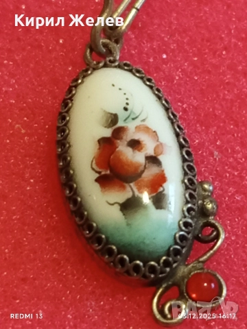 Старинна мраморна сребърна обица с червен рубин разкошна 52382, снимка 7 - Обеци - 52640105