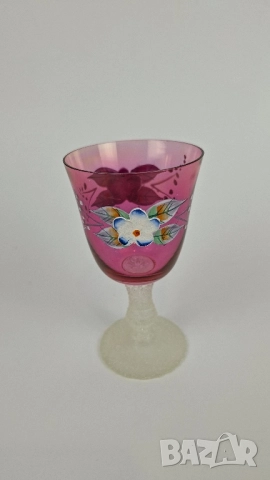 Сервиз за алкохол от червено стъкло с ръчно рисувани цветя, снимка 5 - Сервизи - 52100714