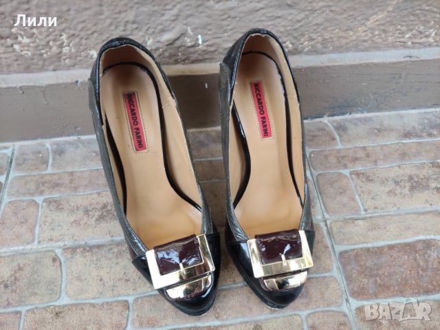 Riccardo Farini стилни кафяви,сиво и черно дамски обувки на висок ток, снимка 5 - Дамски елегантни обувки - 34590419