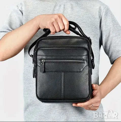 Мъжка луксозна и практична кожена чанта /Черна телешка естест. кожа!, снимка 6 - Чанти - 50022436