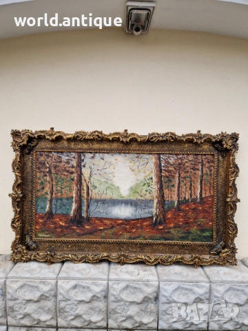 Превъзходна голяма антикварна авторска майсторска картина масло върху платно , снимка 2 - Антикварни и старинни предмети - 53210517
