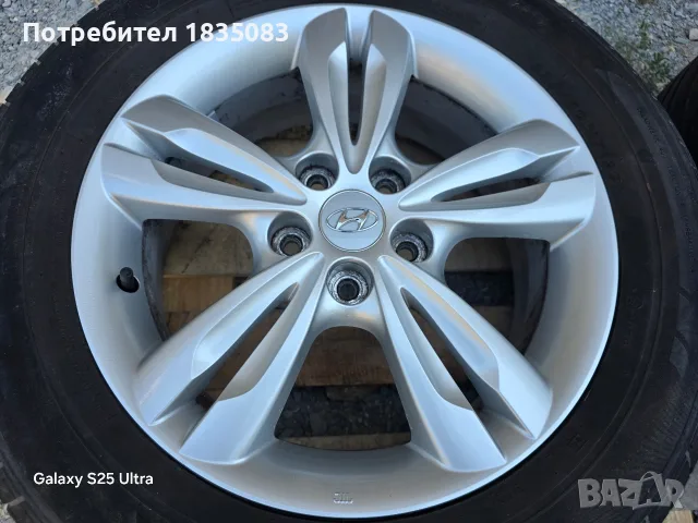 Лети джанти 17ки 5х114.3 Hyundai + летни гуми 225/60/17 Hankook, снимка 4 - Гуми и джанти - 55878339