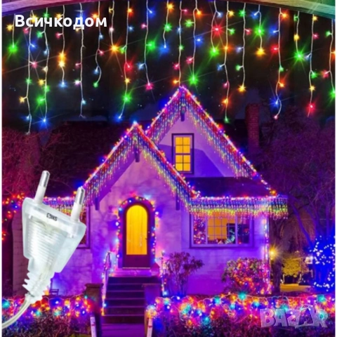 Коледна украса LED ресни 12 метра – водоустойчива инсталация с 8 режима на светене, идеална за дома,, снимка 4 - Декорация за дома - 52350001