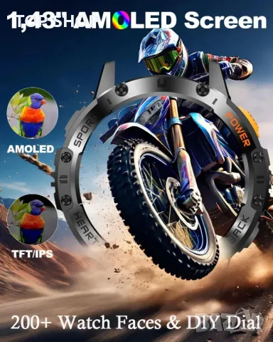 Смарт часовник за мъже, 530mAh батерия, 1,43" AMOLED дисплей, LED фенерче, Bluetooth разговор, IP68, снимка 7 - Смарт часовници - 49629292