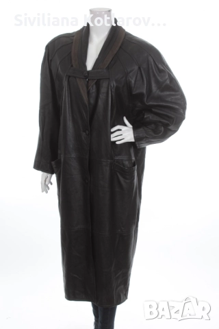 Дамско дълго манто - естествена кожа , черно с акцент около яката